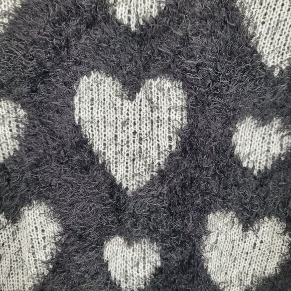 Vintage Fuzzy Eyelash Sweater‎ XS Black White Heart Stretch Whimsical Kidcore - Picture 2 of 11